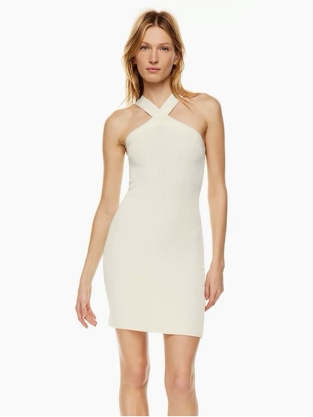 Aritzia Babaton Sculpt Knit Criss Cross Dress in Beige- Size Small
